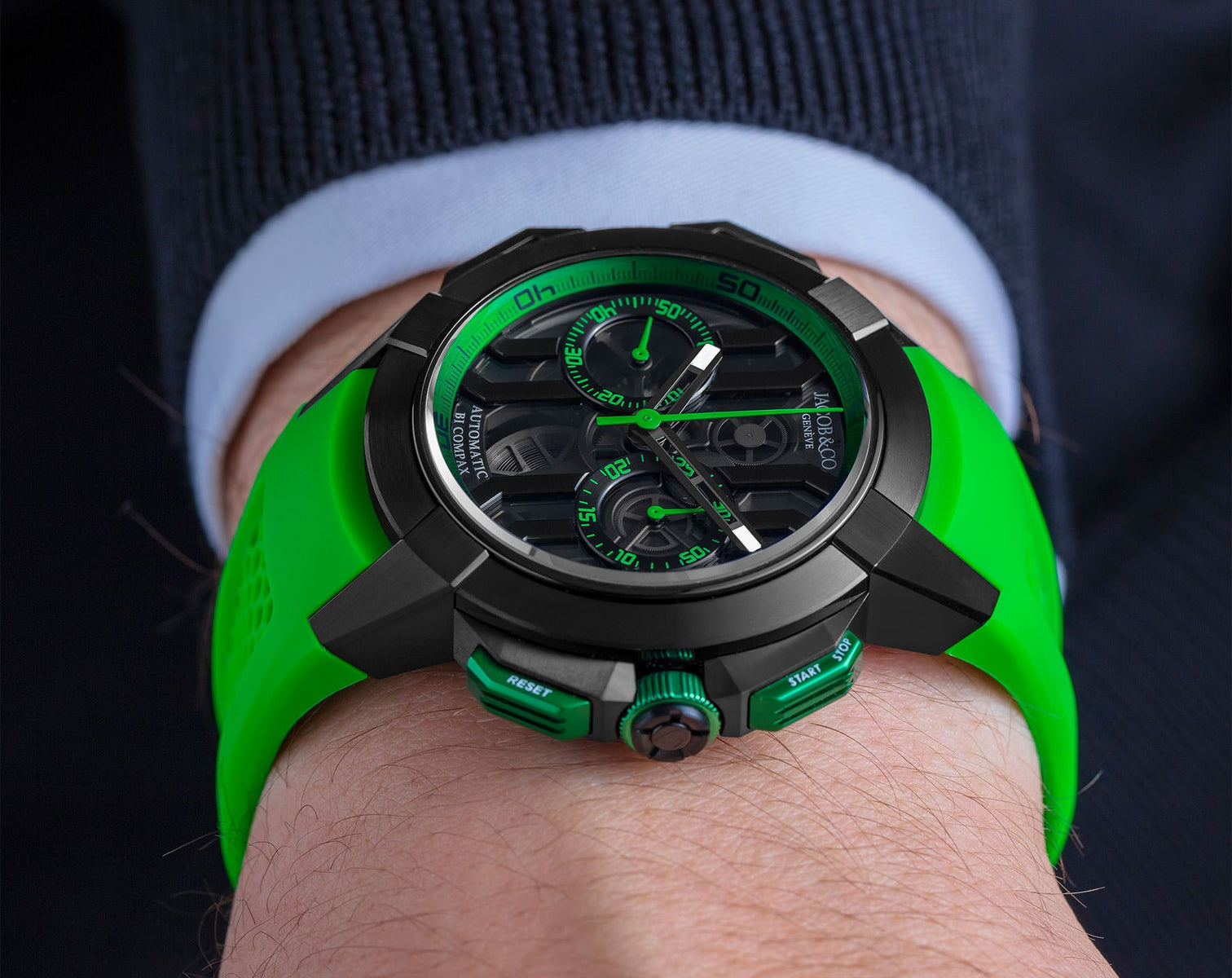 Jacob & Co. Epic X Chrono 44 mm - Black Titanium - Green Inner Ring